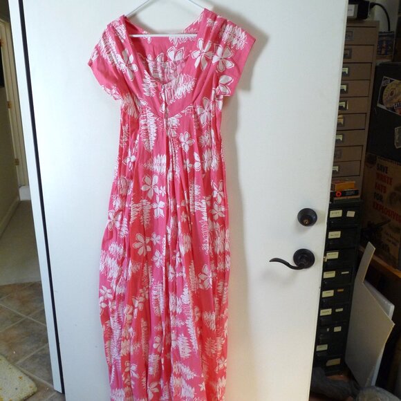 Sweethearts Hawaii maxi cotton tropical floral print dress pink white 14 - Picture 3 of 5